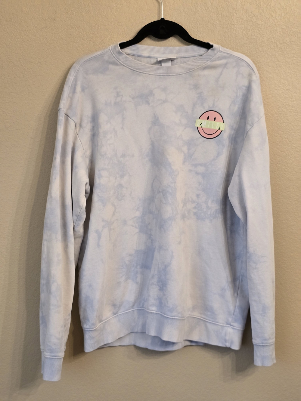 SmileyxH&M Colab Tie-Dye Smiley Graphic Crewneck Sweatshirt -Blue Size Medium